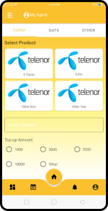 9onePay mobile top-up product selection