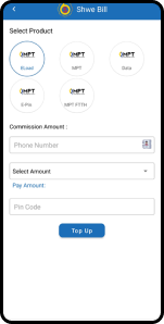 Shwe Bill mobile top-up screen